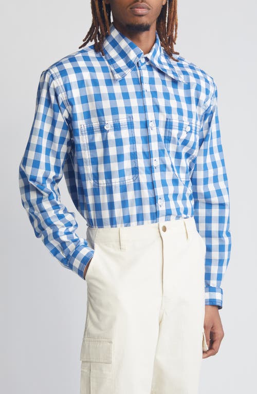 Gingham Cotton Button-Up Shirt in Navy Uniform Check