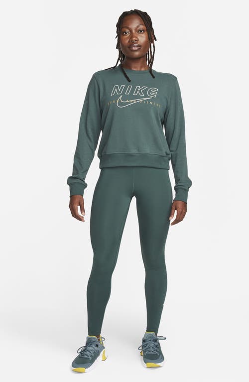 Shop Nike One Dri-fit Crewneck Graphic Sweatshirt In Deep Jungle/bronzine