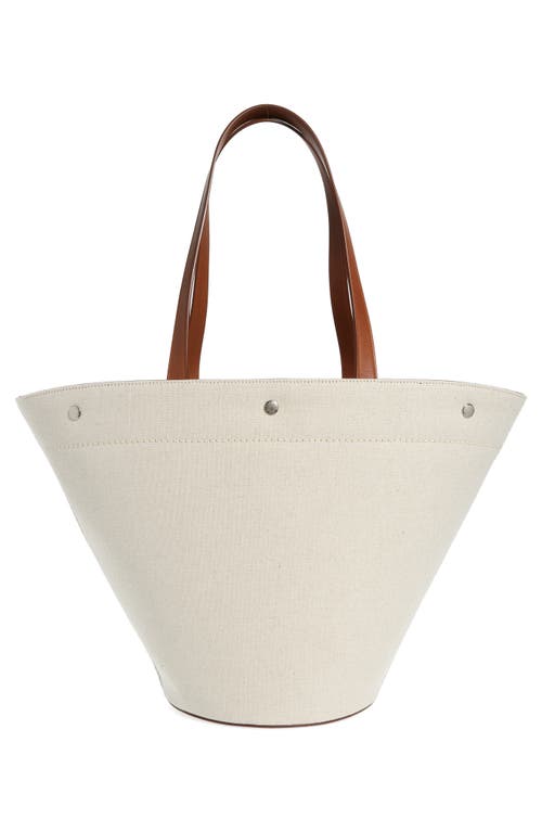 Shop Saint Laurent Rive Gauche Canvas Tote In Greggio/nero/brick