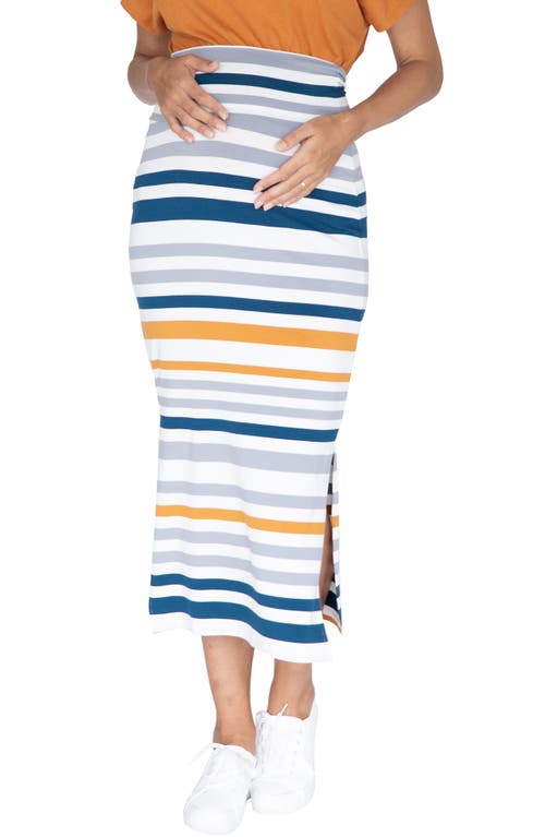 Stripe Maternity Midi Skirt in White