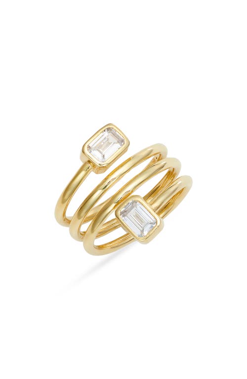 Emerald Cut Spiral Statement Ring in Gold/White