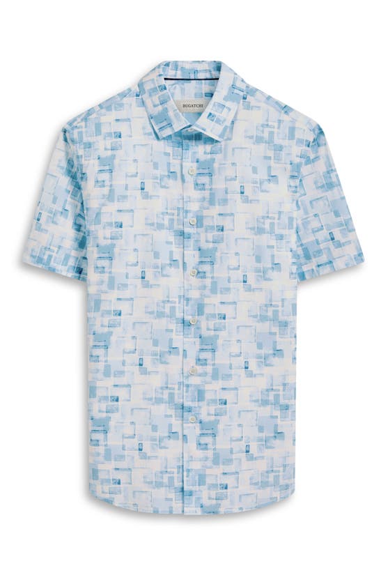 Bugatchi Orson Geometric Print Short Sleeve Stretch Button-up Shirt In Air Blue