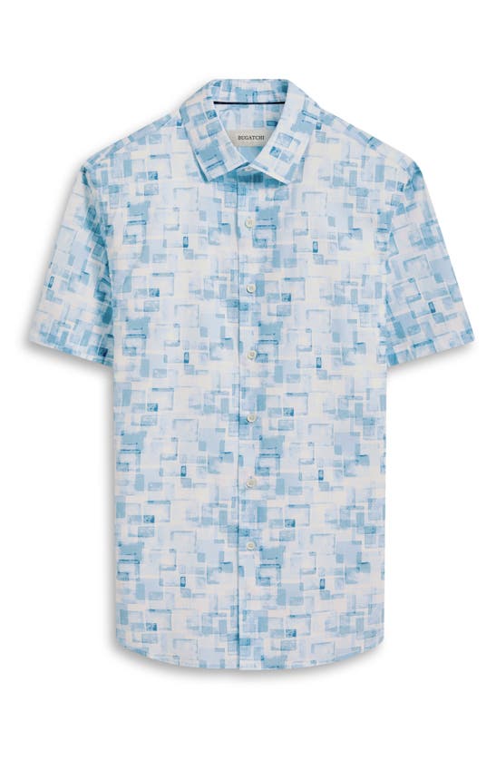 Shop Bugatchi Orson Geometric Print Short Sleeve Stretch Button-up Shirt In Air Blue