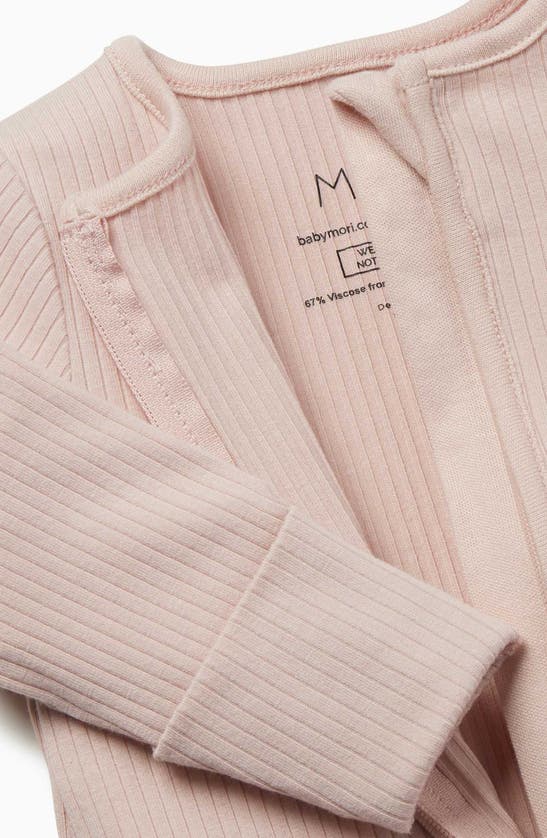 Mori Rib Fitted One-piece Footie Pajamas In Ribbed Blush