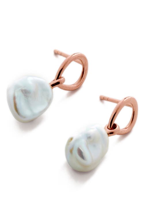 Shop Monica Vinader Nura Freshwater Pearl Drop Frontal Hoop Earrings In 18ct Rose Gold/sterling Silver