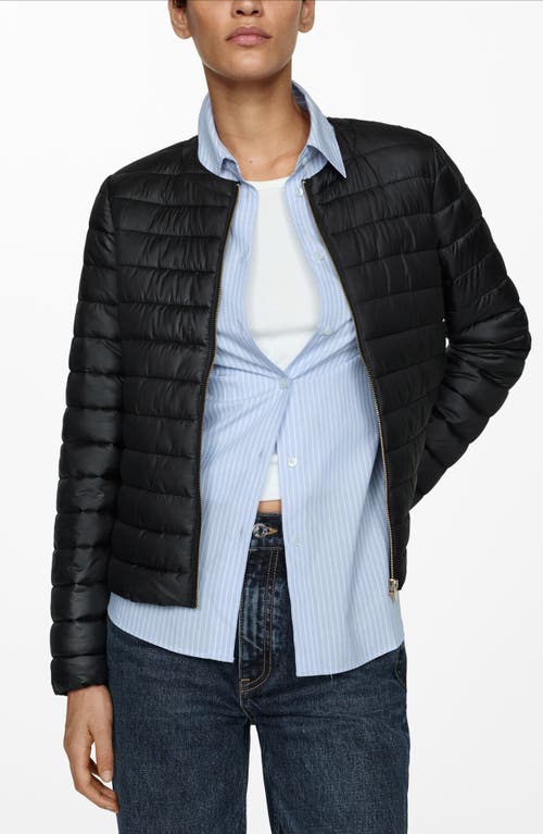 Mango Pocket Quilted Jacket Black In Black