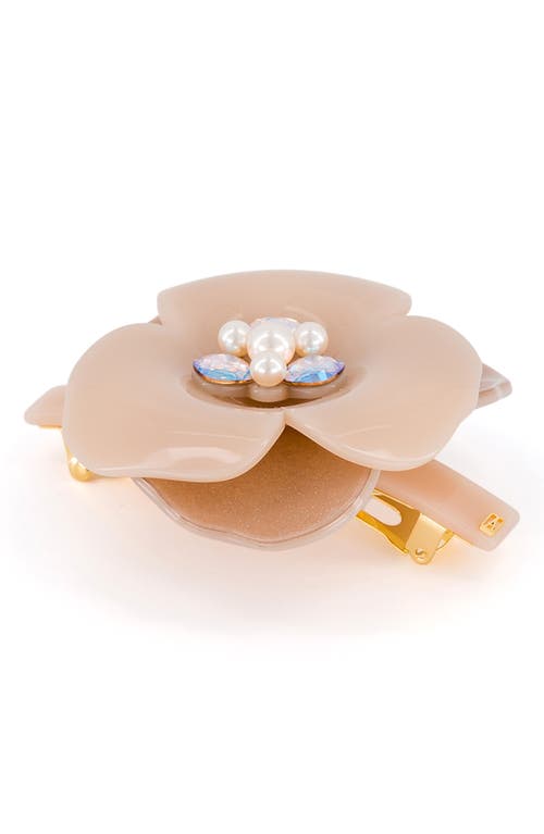 Alexandre de Paris Imitation Pearl Flower Barrette in Beige at Nordstrom