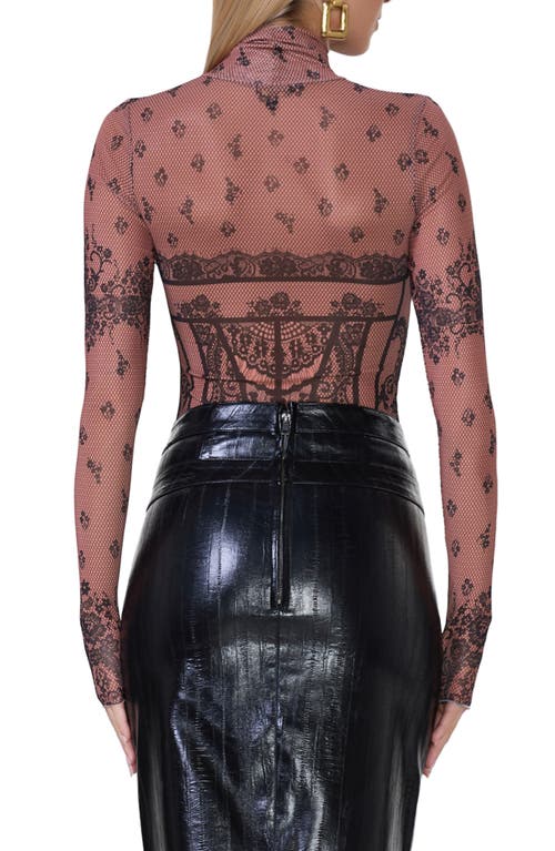 Shop Afrm Zadie Print Turtleneck Mesh Top In Noir Bustier