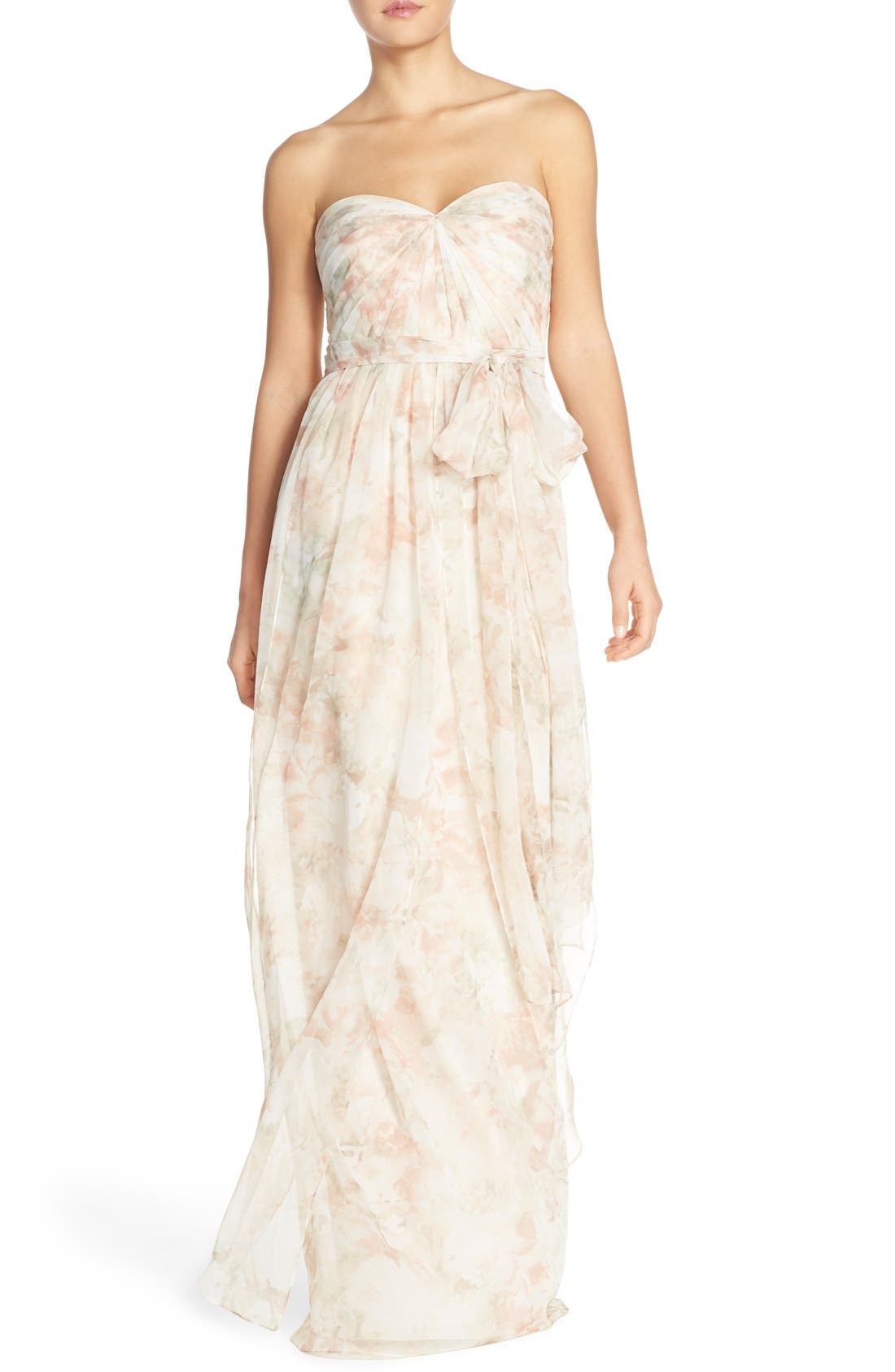 jenny yoo strapless chiffon gown