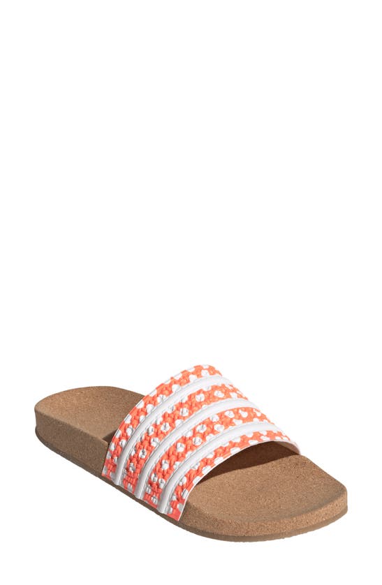 Adidas Originals Adidas Women's Adilette Print Slide Sandals In Beam Orange/ White/ Gum