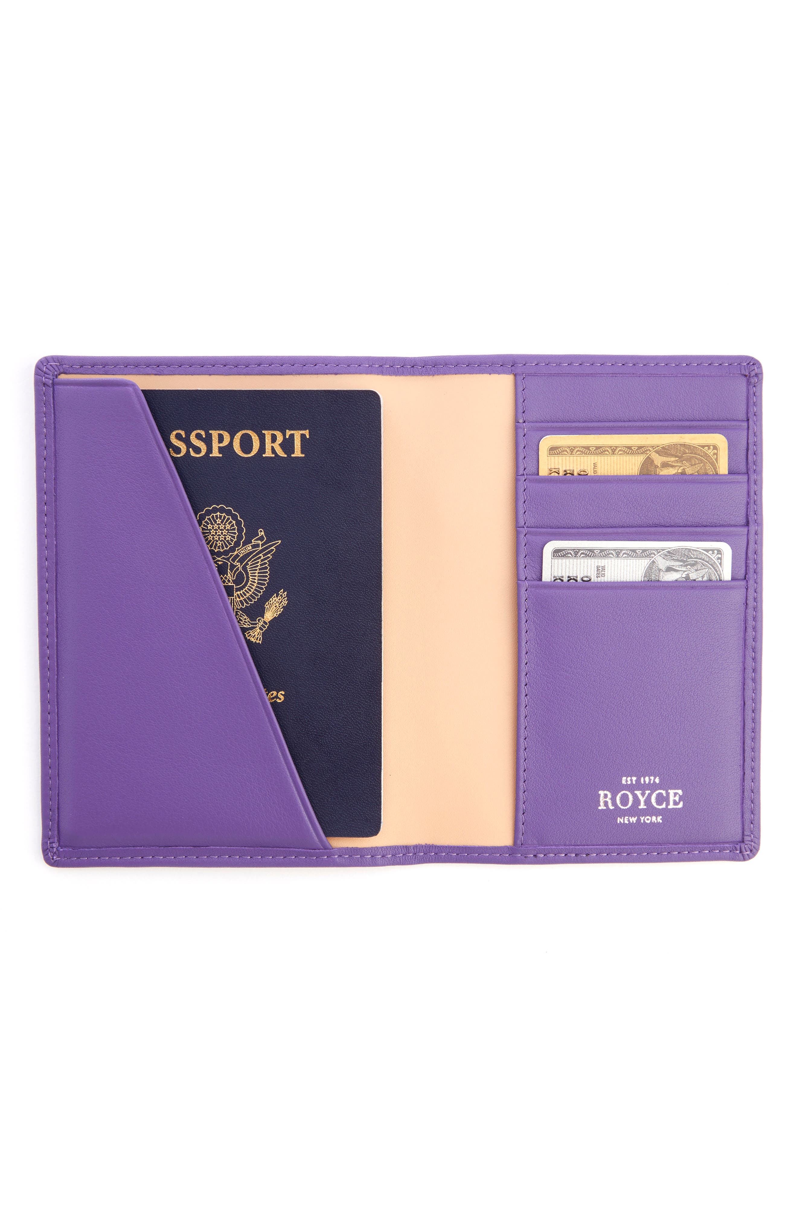 Purple Leather Passport Sleeve Cover RFID Safe