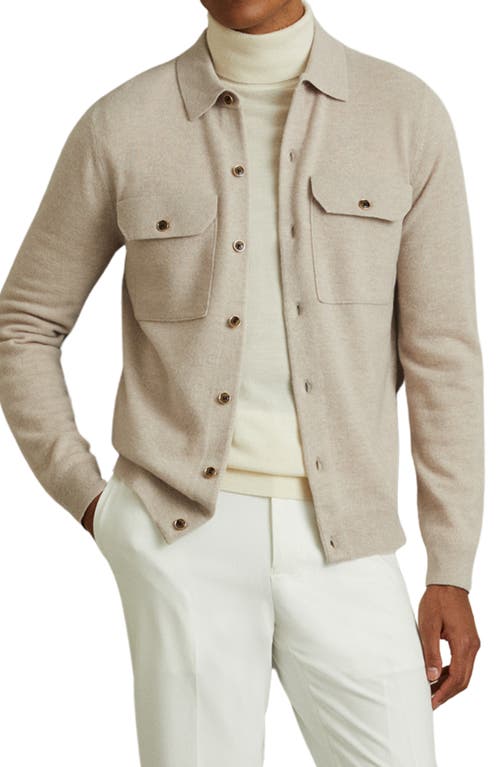 Shop Reiss Pisa Wool Knit Button-up Shirt In Oatmeal