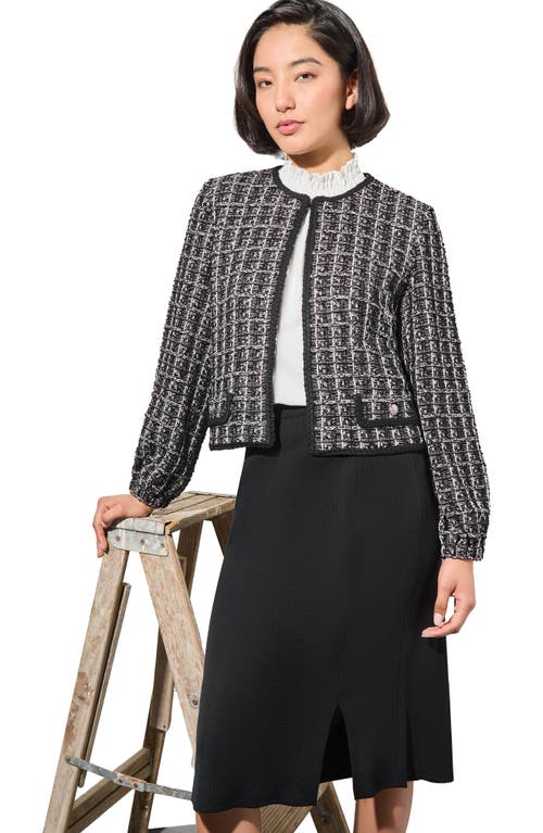 Shop Ming Wang Bishop Sleeve Tweed Jacket In Black