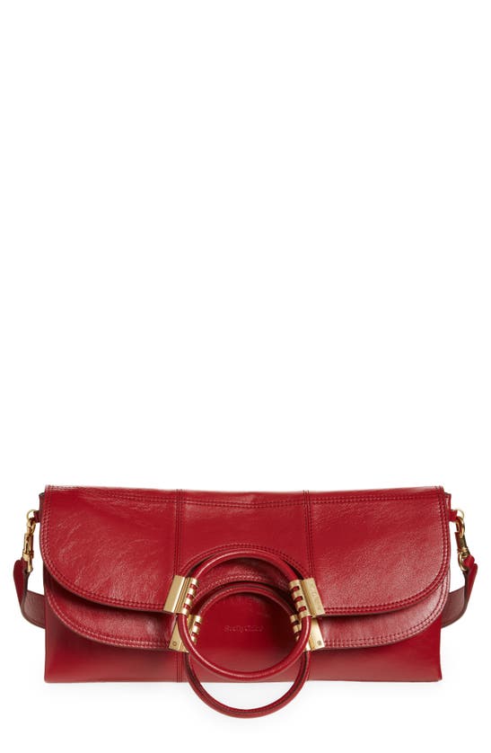 Eleonora Foldover Leather Shoulder Bag In Dusky Red