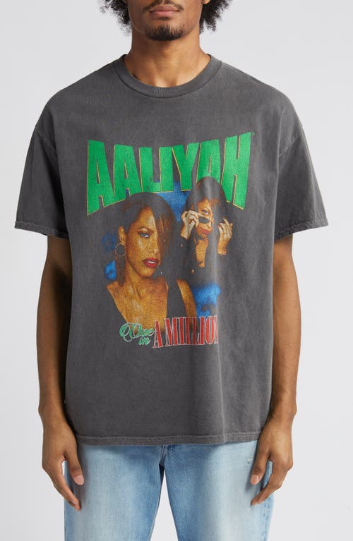 Aaliyah One in a Million Cotton Graphic T-Shirt in Black Pigment Wash