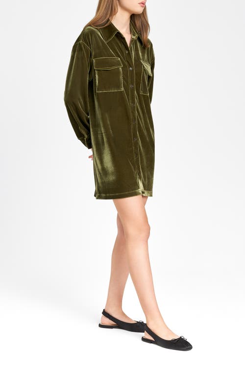 Shop Wayf Briella Long Sleeve Velvet Shirtdress In Olive