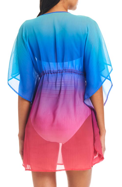 Shop Rod Beattie Heat Of The Moment Chiffon Cover-up Caftan In Blue/pink Multi