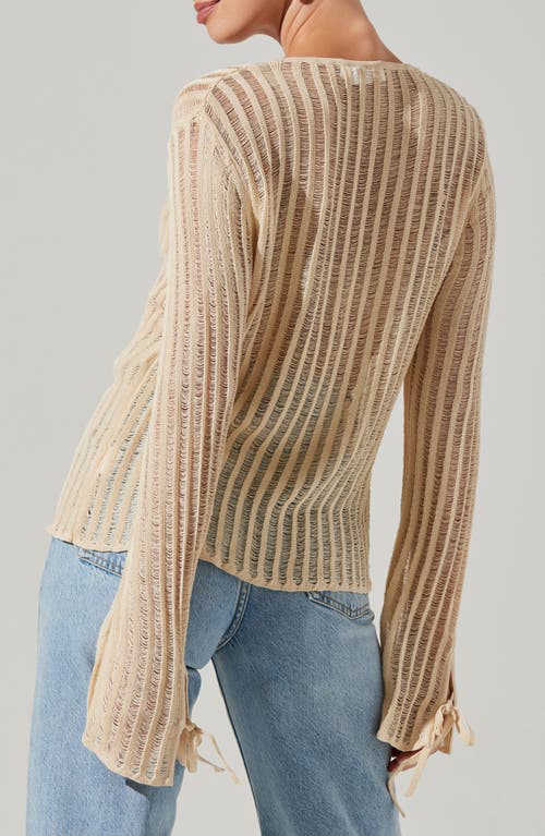 Shop Astr The Label Sagari Tie Front Ladder Stitch Sweater In Cream