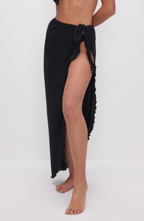 Side Tie Mesh Cover-Up Skirt in Black001