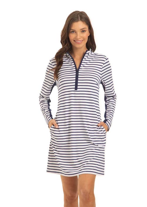 Cabana Life 1/4 Zip Sport Dress In Navy Stripe
