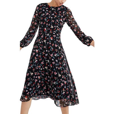 Madewell Drifting Flowers Long Sleeve Midi Dress, Black