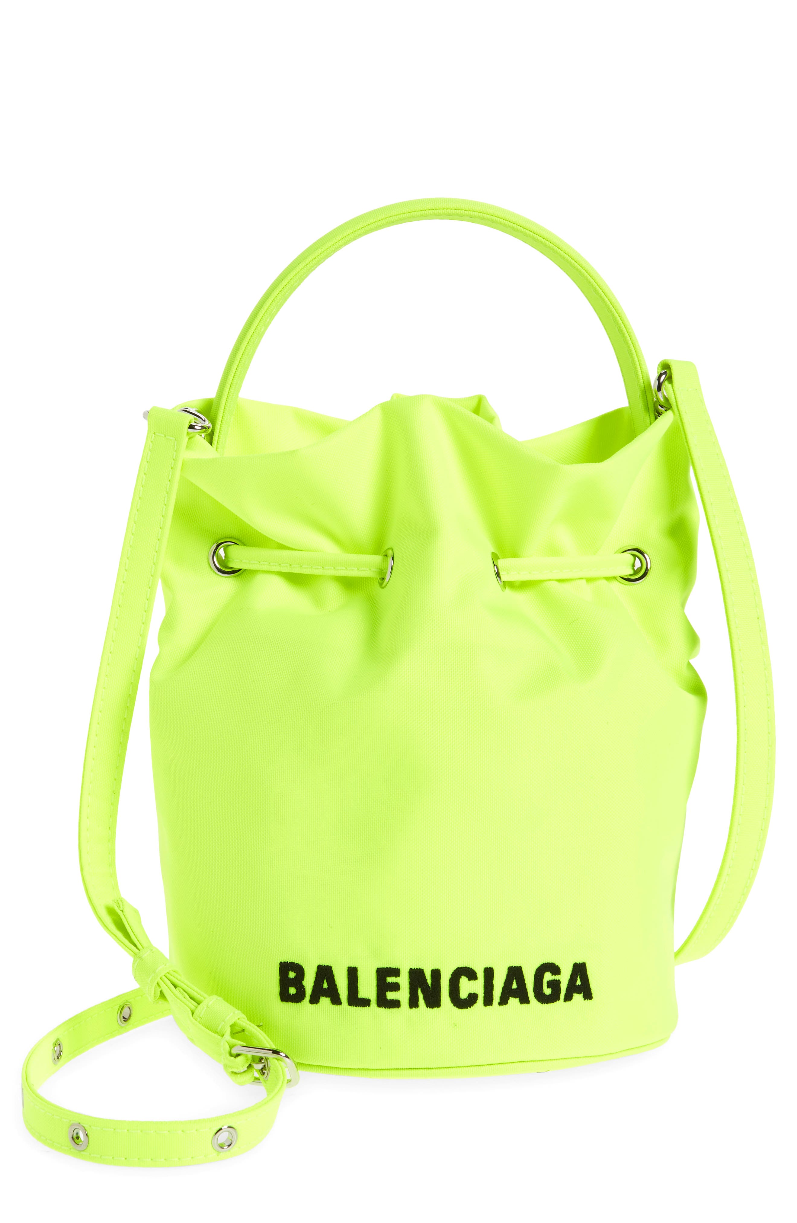 Balenciaga Extra Small Wheel Logo Bucket Bag in Fluo Yellow/L Black