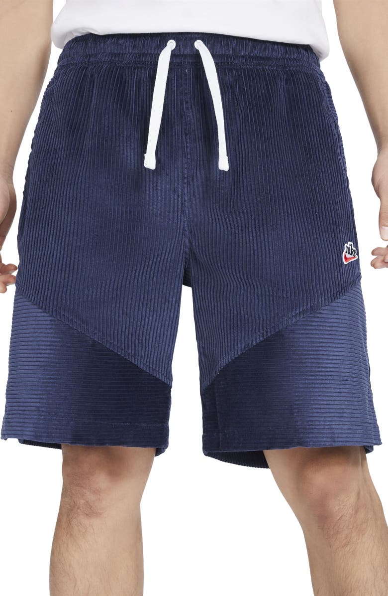 NIKE Sportswear Heritage Windrunner Corduroy Shorts, Main, color, MIDNIGHT NAVY/ WHITE
