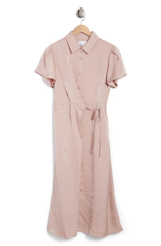 Nordstrom Rack Collared Half Button Wrap Front Shirtdress In Pink Adobe