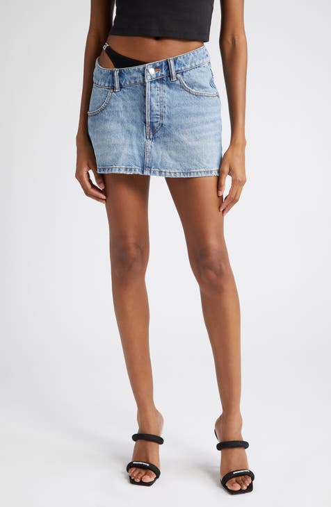 Asymmetric Bikini Strap Denim Miniskirt