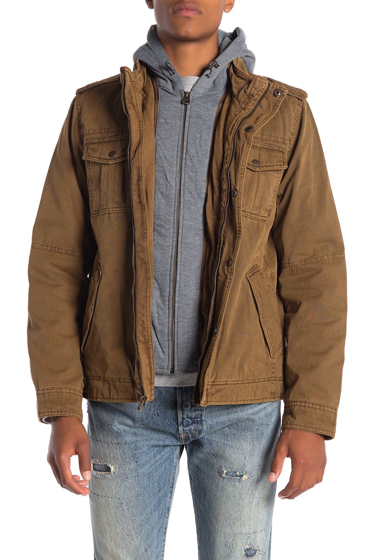 levi's faux shearling lined military jacket with hoodie