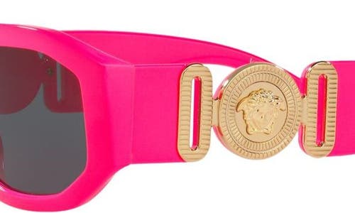 Shop Versace Biggie 53mm Round Sunglasses In Fuchsia Fluo/grey