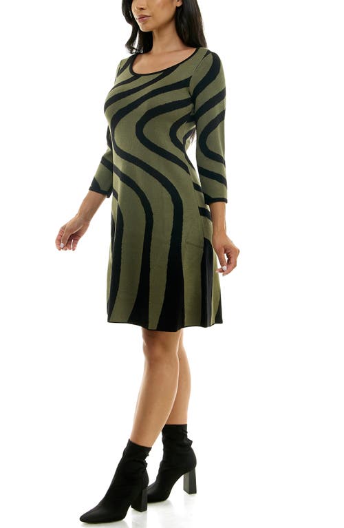 Shop Nina Leonard Jacquard Long Sleeve Sweater Dress In Light Olive/black
