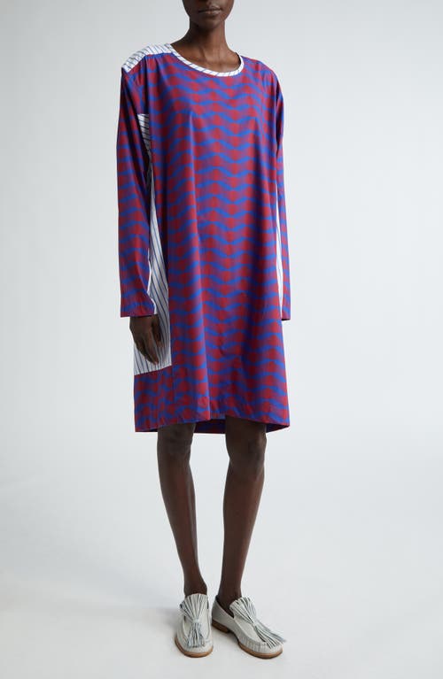 Dries Van Noten Daias Splice Print Long Sleeve Asymmetric Cotton Dress Blue 504 at Nordstrom, Us