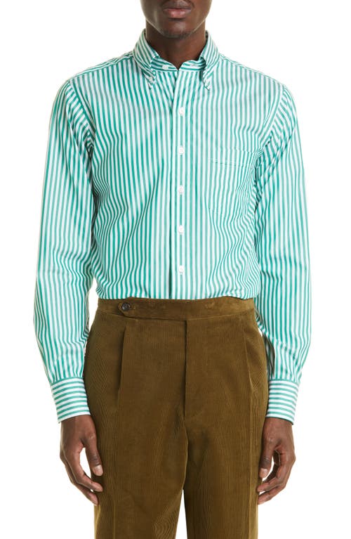Drake's Stripe Button-Down Poplin Shirt in Green