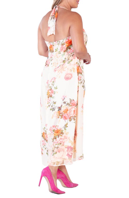 S And P Floral Halter Maxi Dress In Beige Floral