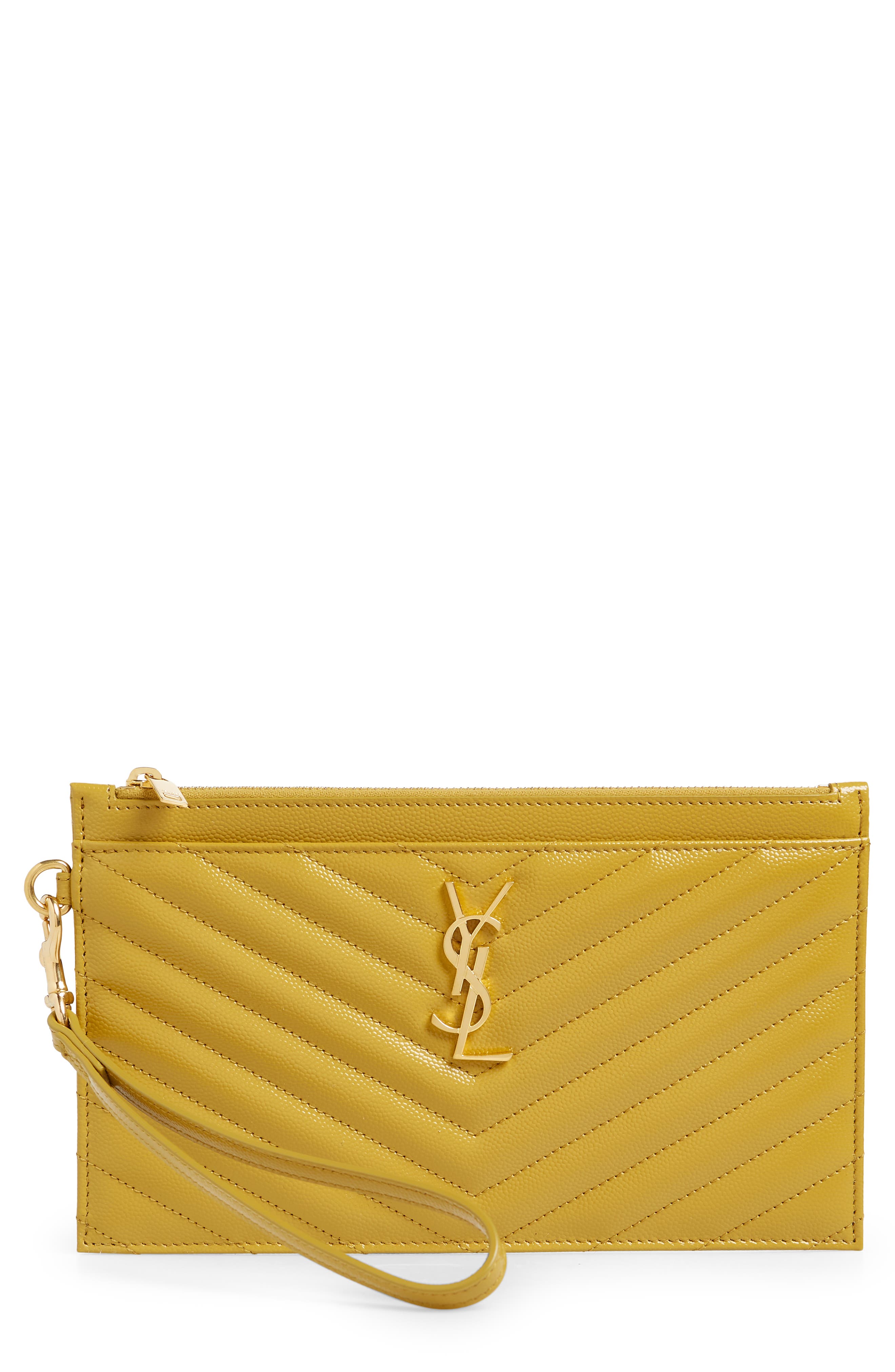 SAINT LAURENT Monogramme quilted textured-leather pouch