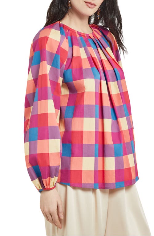 Shop Misook Check Tie Waist Shirt In Pink/blue Multi