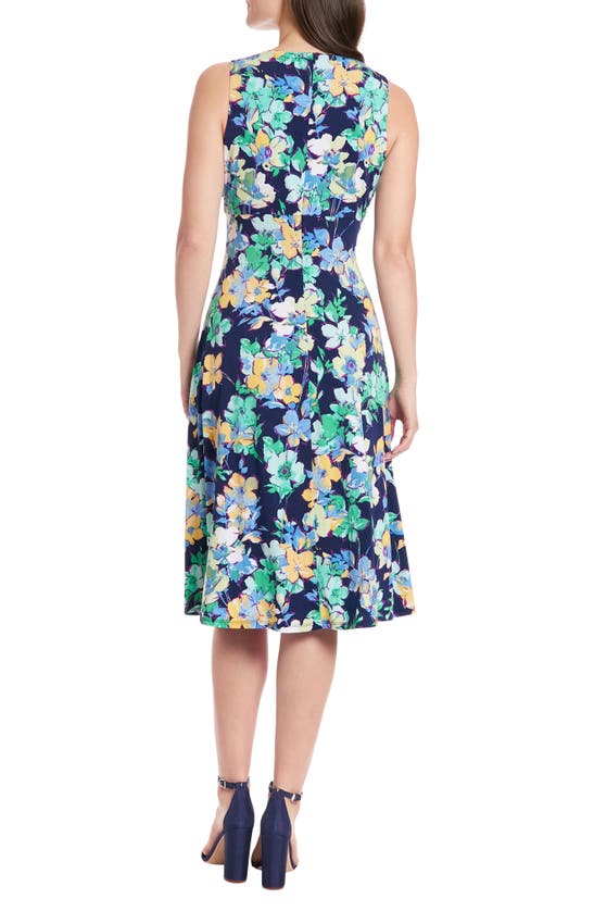 Shop London Times Floral Keyhole Sleeveless Fit & Flare Midi Dress In Navy/ Teal