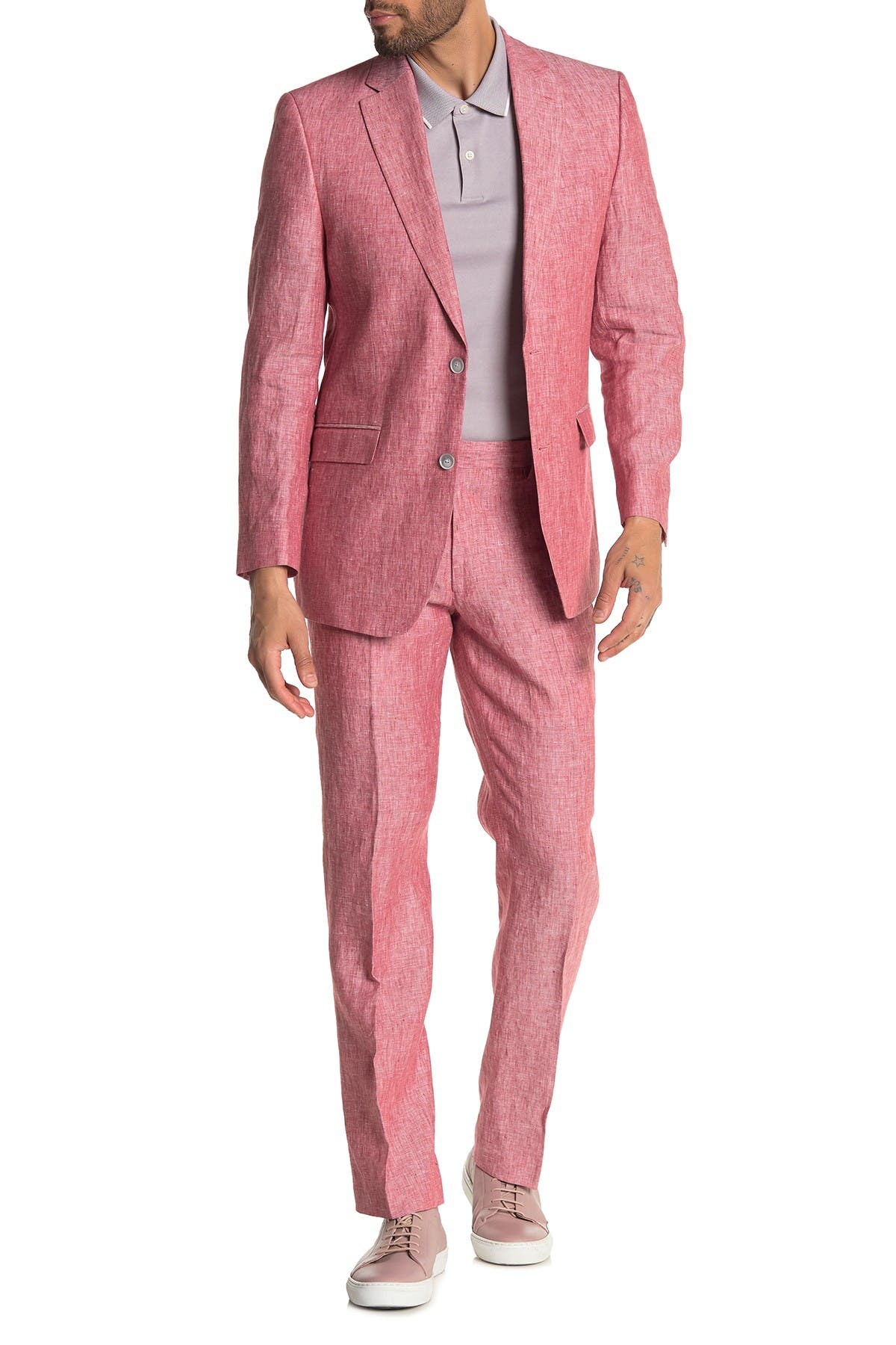 Salmon Solid Two Button Notch Lapel 