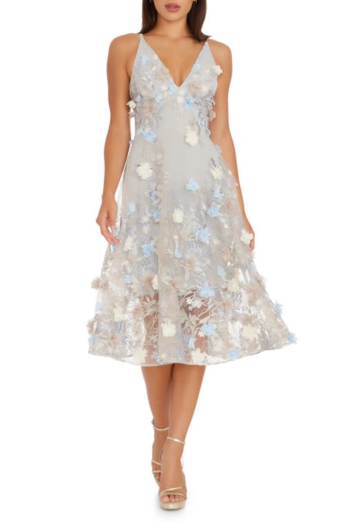 Dress the Population Audrey Embroidered Fit & Flare Dove Multi at Nordstrom,