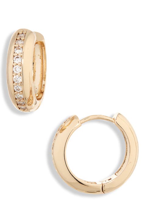 CZ Center Huggie Hoop Earrings