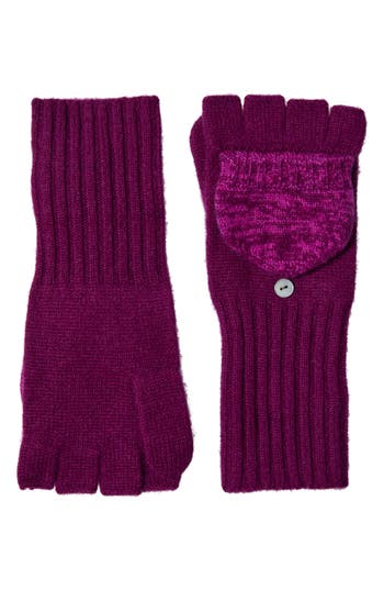 Amicale Cashmere Two-tone Knit Gloves In Purple