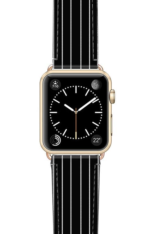 CASETiFY Black Stripe Faux Leather Apple Watch® Watchband in Black/Gold