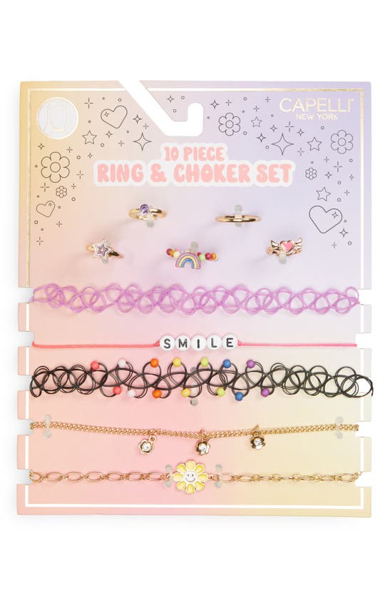 Shop Capelli New York Kids' Assorted 10-pack Ring & Choker Set In Gold Multi