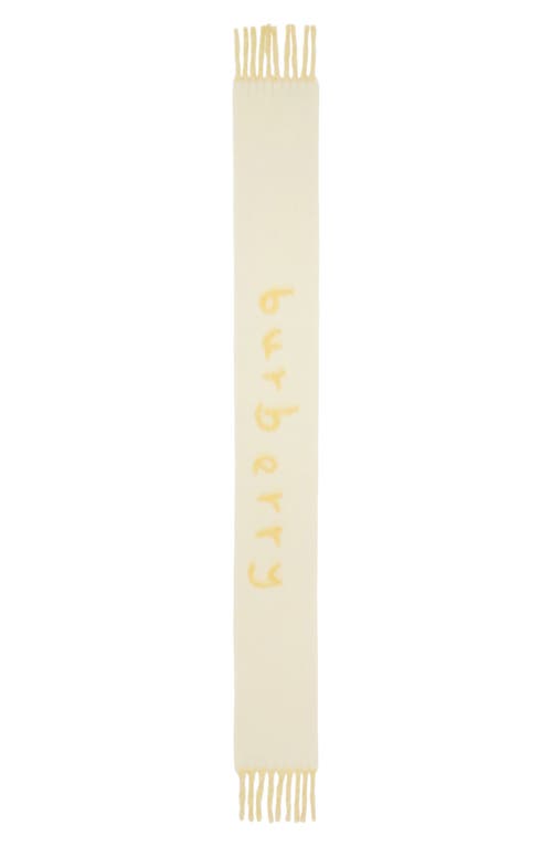 Burberry Logo Text Jacquard Reversible Alpaca & Wool Blend Fringe Scarf In Sandstone