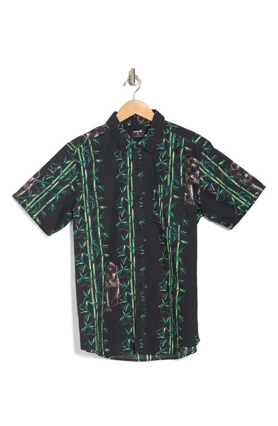 Shop Hurley Print Cotton Button-up Shirt In Neptune