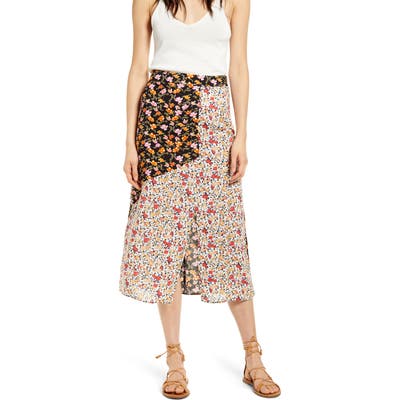 Know One Cares Mixed Floral Print Midi Skirt, White