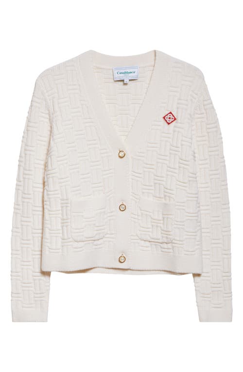 Shop Casablanca Column Stitch Merino Wool Cardigan In White