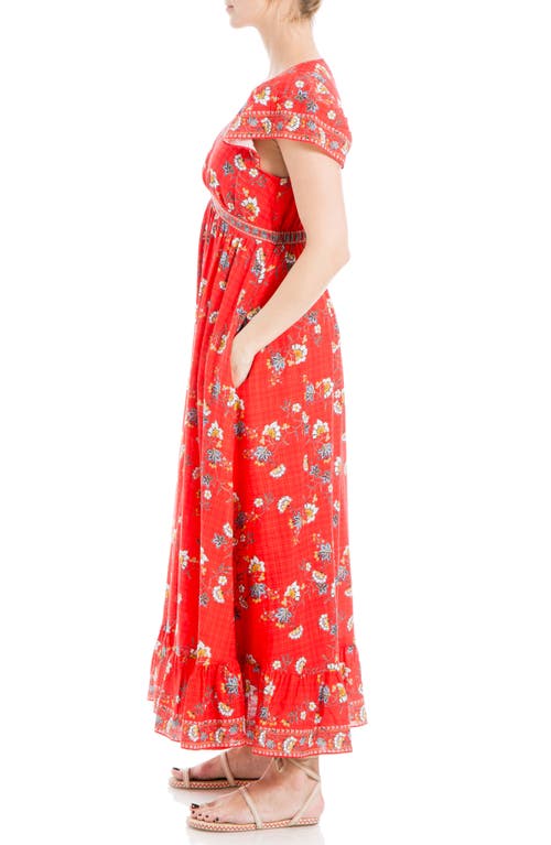 Shop Max Studio Floral Flutter Sleeve Maxi Dress In Red