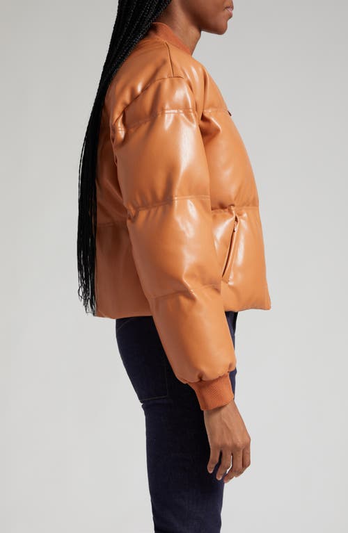 Cinq À Sept Maris Short Vegan Leather Quilted Puffer Coat In Chestnut Brown